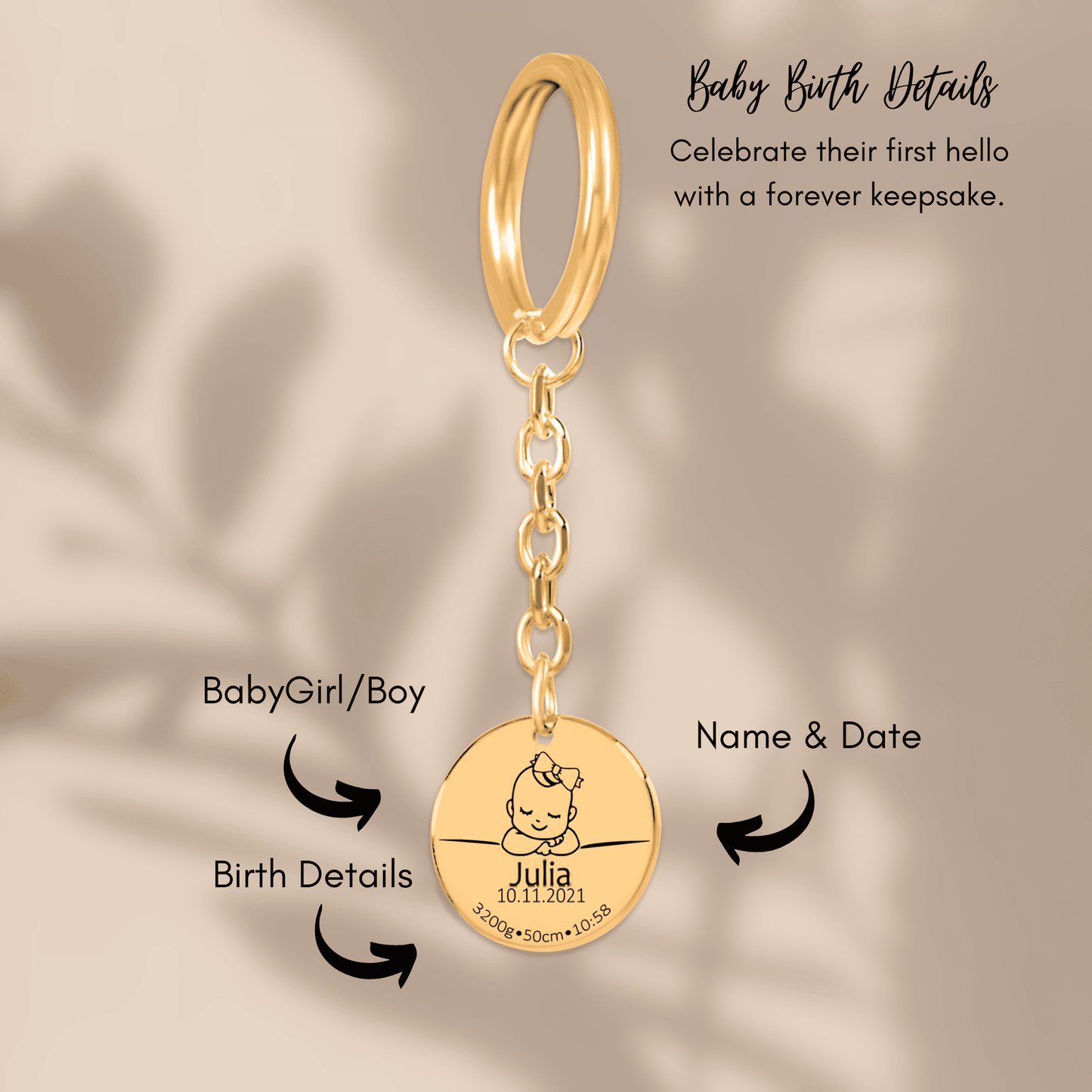 Baby Birth Details Keychain